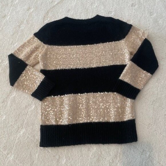 J Crew Black & Tan Stripe Sequin Crewneck Sweater  – SZ XS - Picture 2 of 5